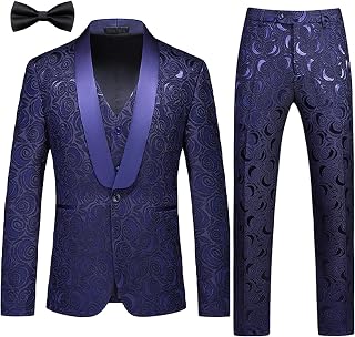 Mens Suits 3 Piece 1 Button Prom Floral Wedding Shawl Lapel Casual Tuxedo Suit Set