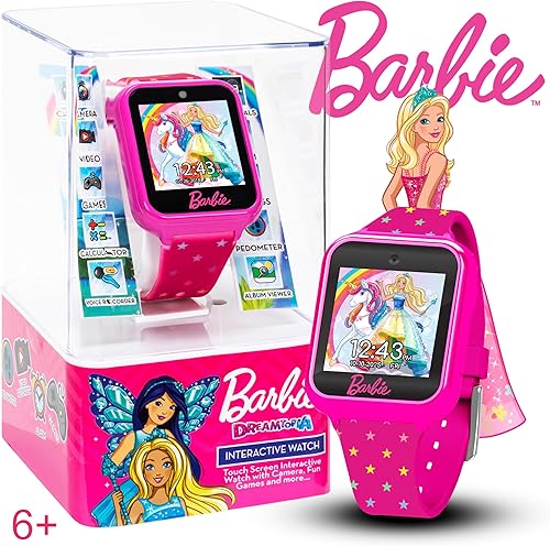 Miniatura 2 de Barbie - Reloj inteligente para niños, pantalla táctil interactiva con juegos, cámara selfie, rastreador de pasos, alarma y elegante correa de