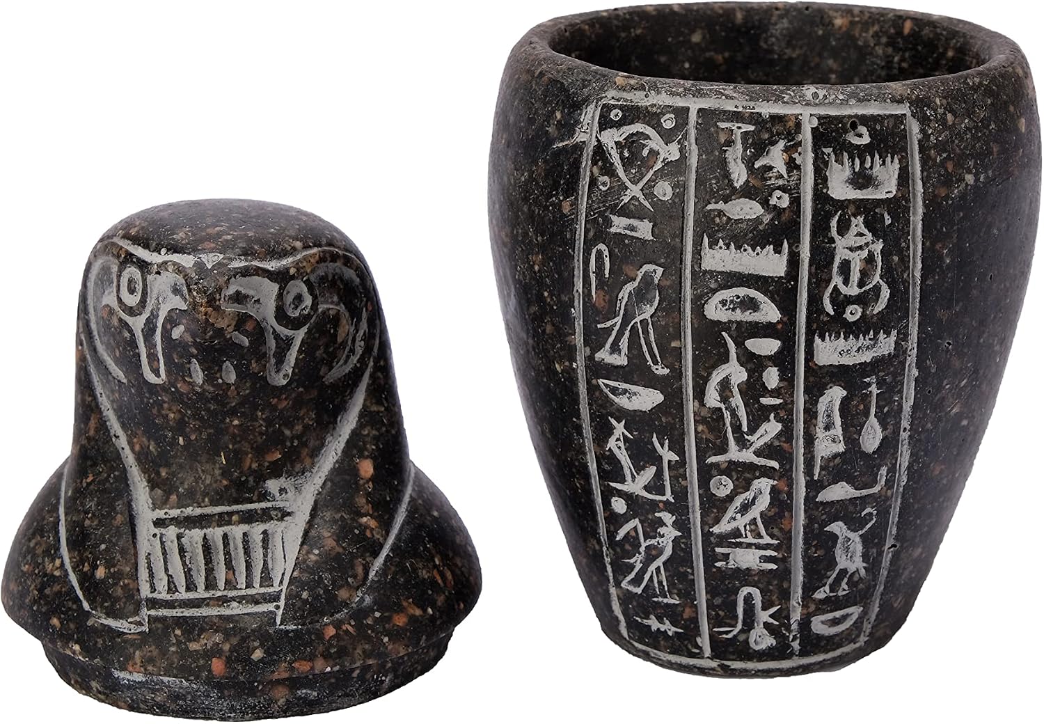 Egyptian Art canopic jars set 4 sons of Horus. Granite stone made in Egypt