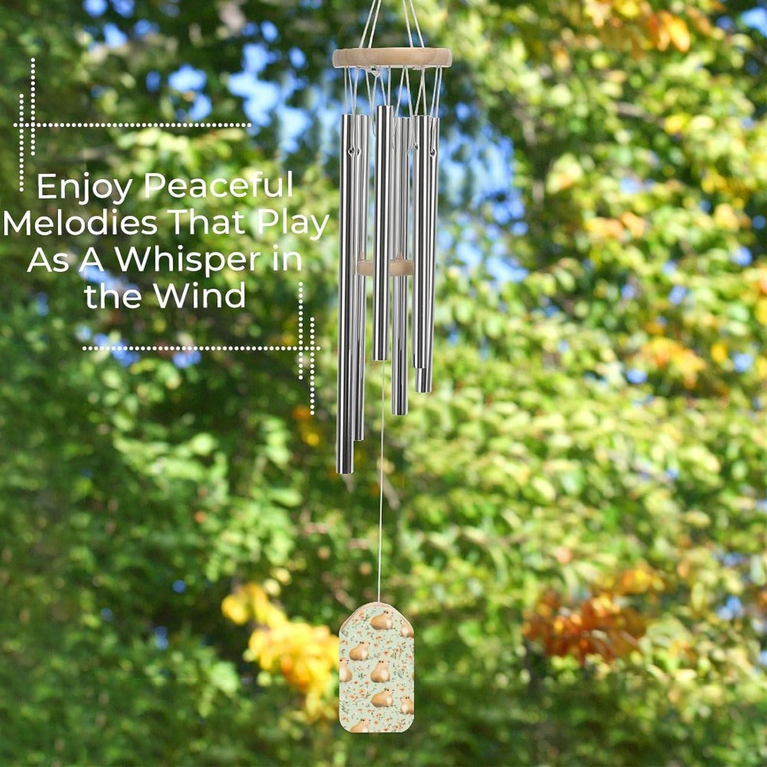 Cute Capybara Flowers Wooden Wind Chimes Deep Tone Memorial Windchime for Outside Garden Home Decoration