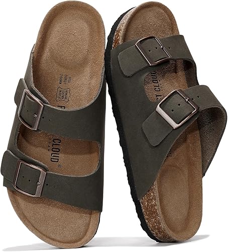 Vista 8 de Project Cloud - Sandalias planas de cuero auténtico para mujer, esenciales para la playa, sandalias de espuma viscoelástica, esenciales para Canela