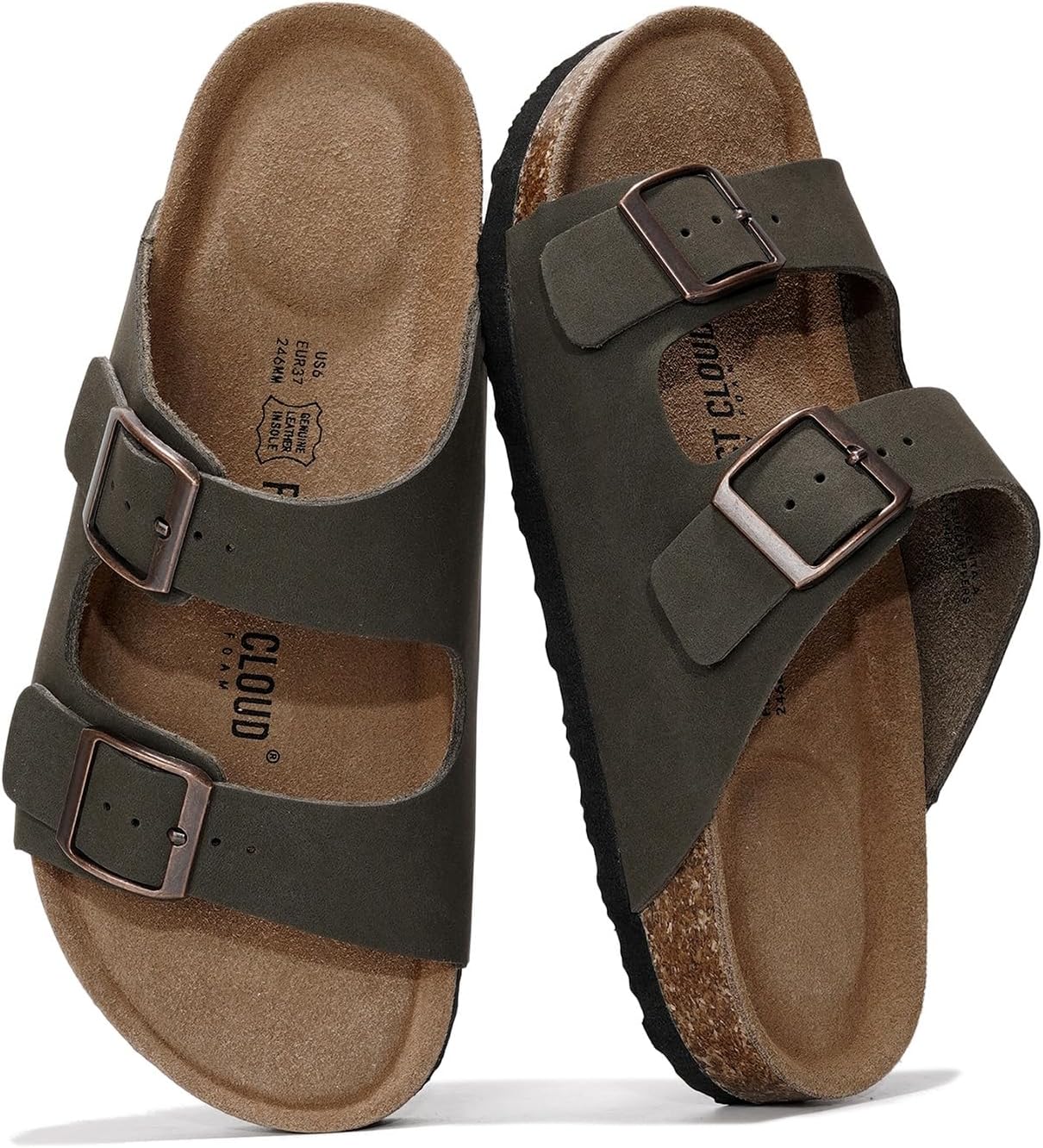 Project Cloud 100% Genuine Leather Flat Sandals For Women 2026 Cork Footbed Womens Sandals with Memory Foam and arch support Vacation Essentials Slides for Women Footwear (Venita)