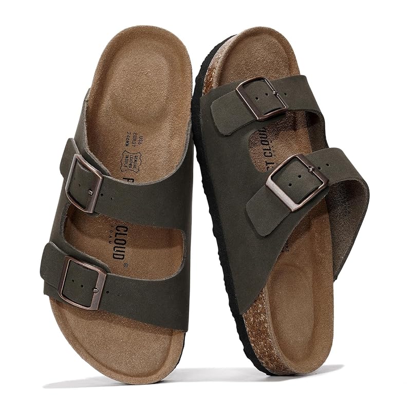 Project Cloud 100% Genuine Leather Womens Sandals Slides for Women (Venita) 6 Olive