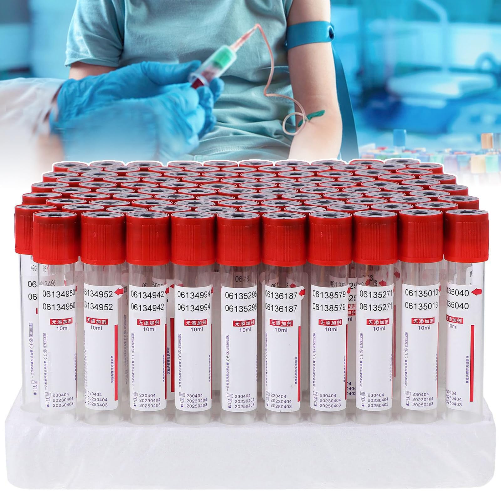 Probówki do pobierania krwi, 100 sztuk, szkło próżniowe z zakrętką, probówki laboratoryjne 5 ml