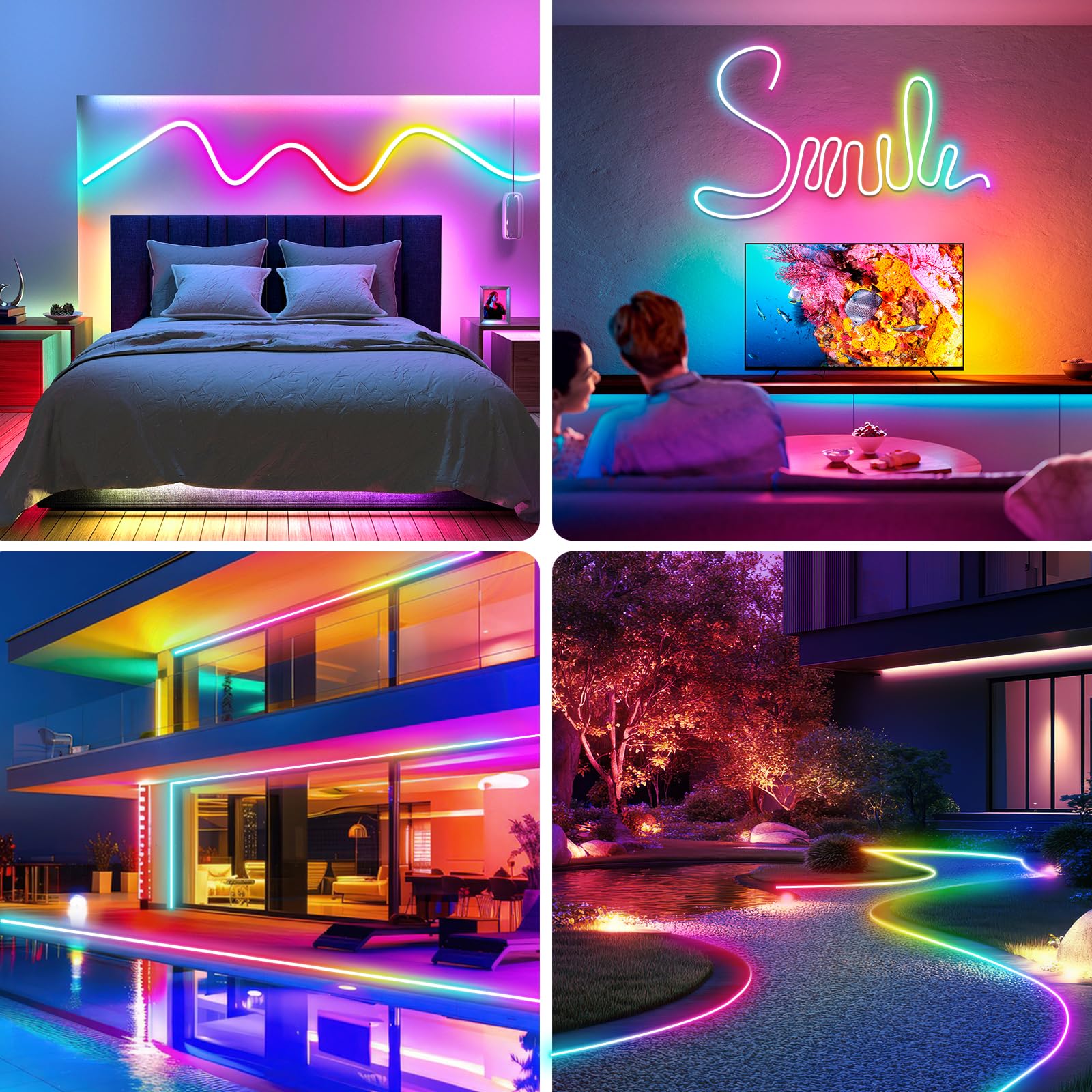 10 Metri Striscia LED Neon RGB IC, USB 5V Flessibile Luce LED con App Intelligente e Telecomando, Colore Dinamico, Striscia LED Indirizzabile per Camera da letto, Soggiorno, Sala Giochi