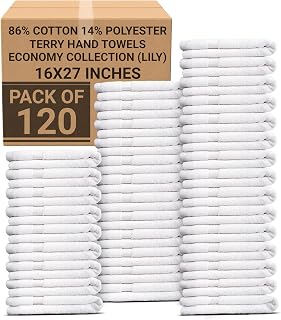 Bulk Hand Towels – 120 Pack (16x27) – Wholesale Economy Poly Cotton Salon Towels – Lightweight, Quick-Dry, Durable Massage Towels for Salons, Spas, Gyms, Pools & Commercial Use
