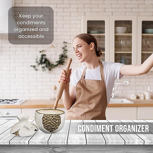 Miniatura 7 de Fruition Decor - Azucarero de granada con semillas y cuchara pintadas de oro - Azucarero con tapa -Rosh Hashana Honey Pot Decoración de cocina -