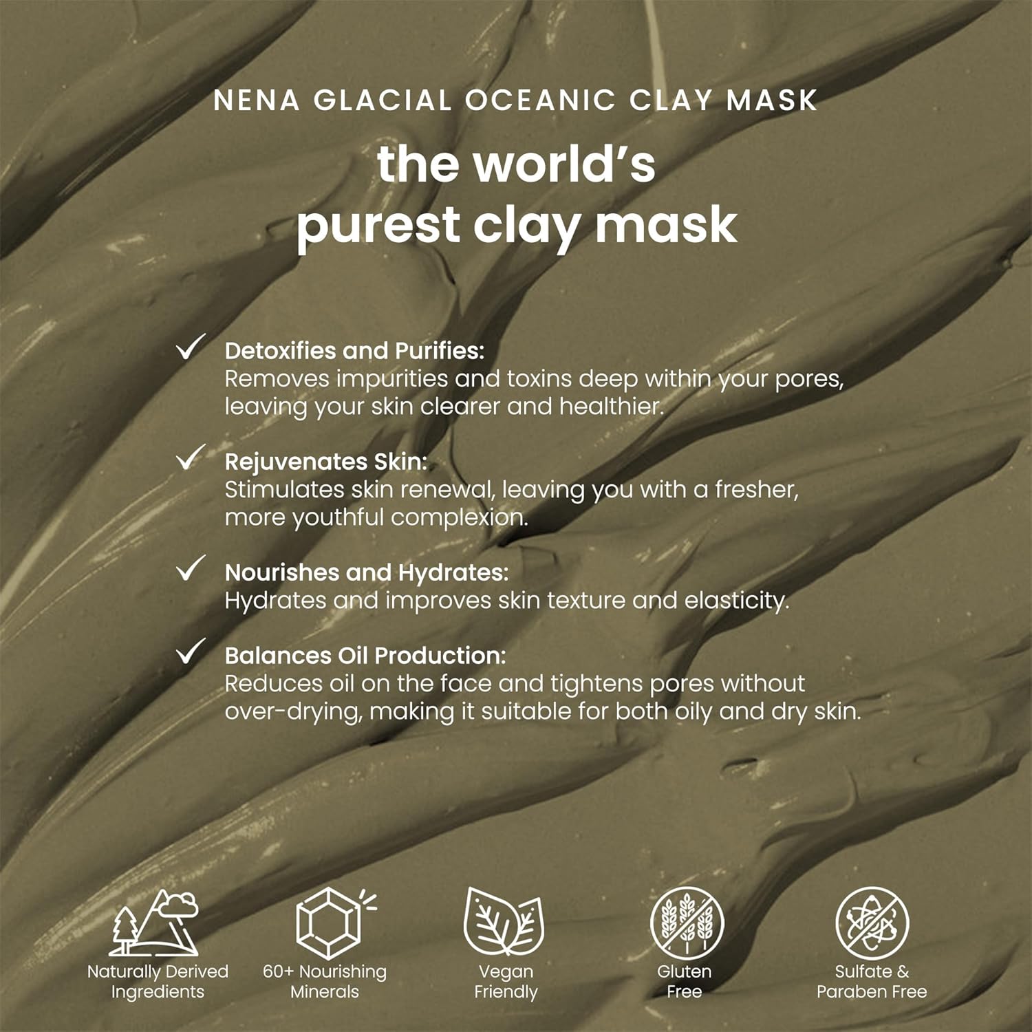 NENA Skincare Clay Mask - Clay Mask for Face - Purifies and Rejuvenates Skin with Mineral-Rich Formula - Refines Pores for Clearer Complexion - 4.2 oz - Image 7