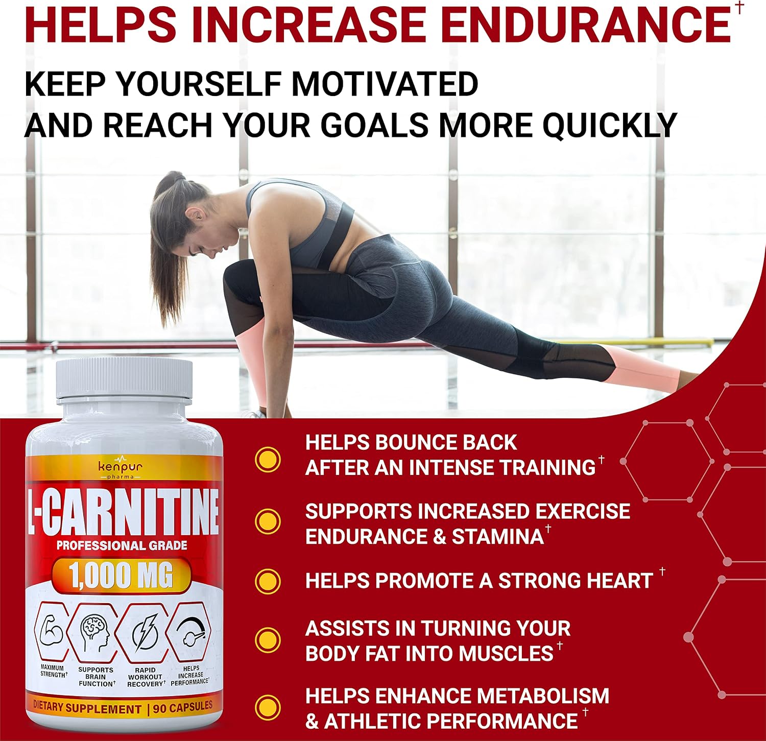 Kenpur Pharma L-carnitine 2000 mg Pack of 2 Capsules for Increased Energy Better Athletic Performance Stamina l Carnitine Supplement Signature L Carnitine 180 Caps American Quality