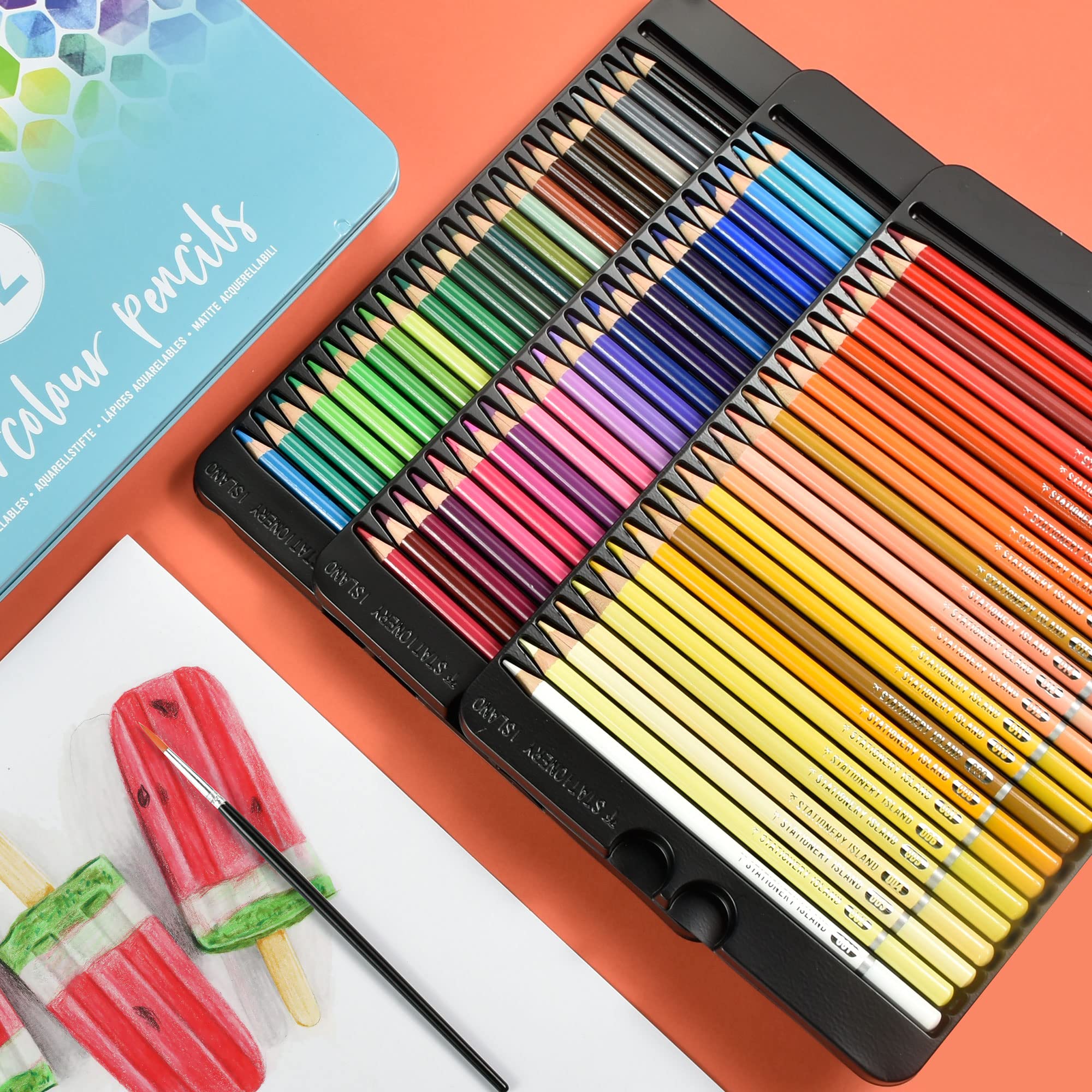 Set Matite Acquerellabili Stationery Island - 72 Colori, Con Pennello, Per Disegno E Pittura - Foto 5