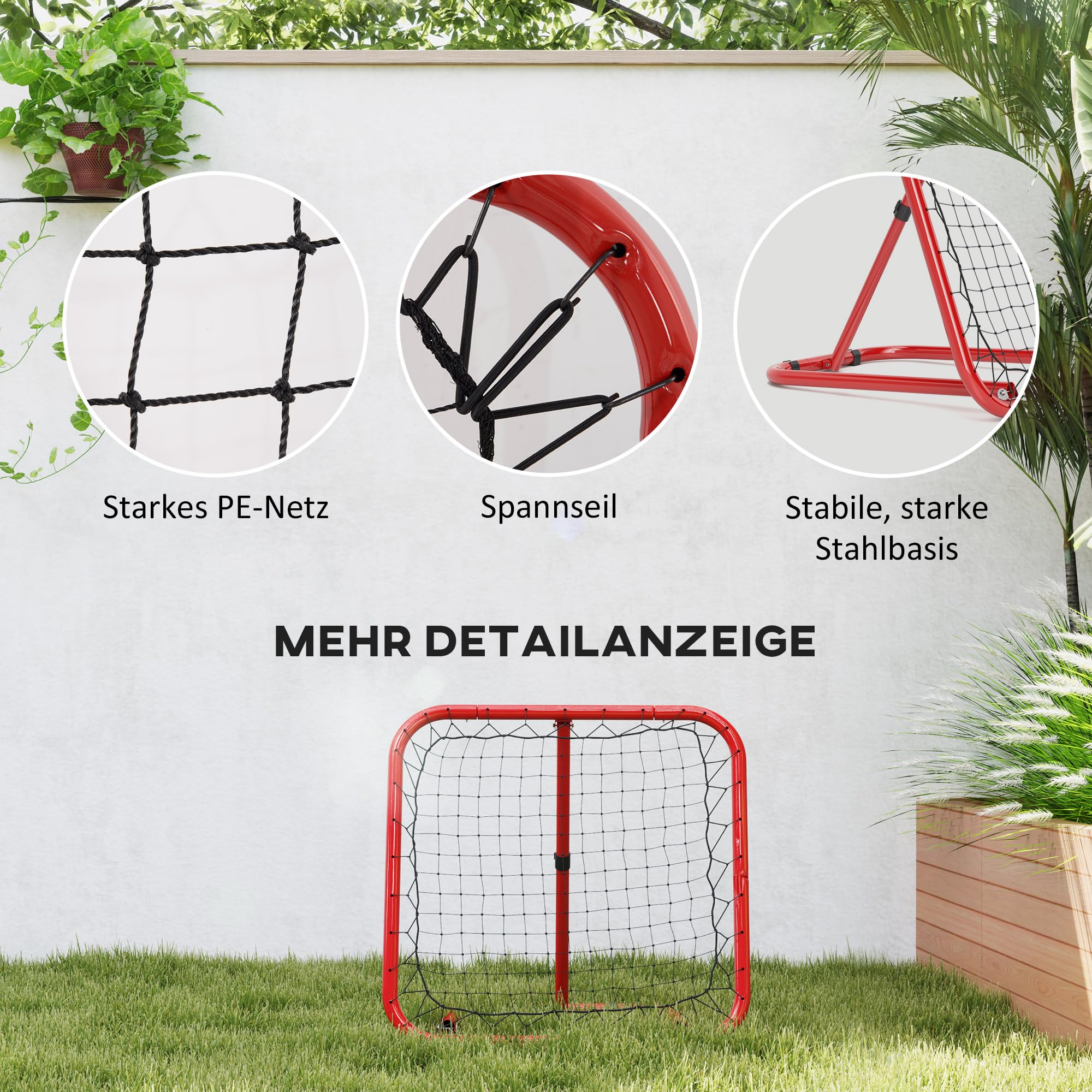 HOMCOM Rebounder de fútbol de 78 x 84 cm con estacas, Ajustable en 5 Niveles, portería de Kickback portátil, portería de fútbol para Adolescentes, Accesorios de Entrenamiento de fútbol para