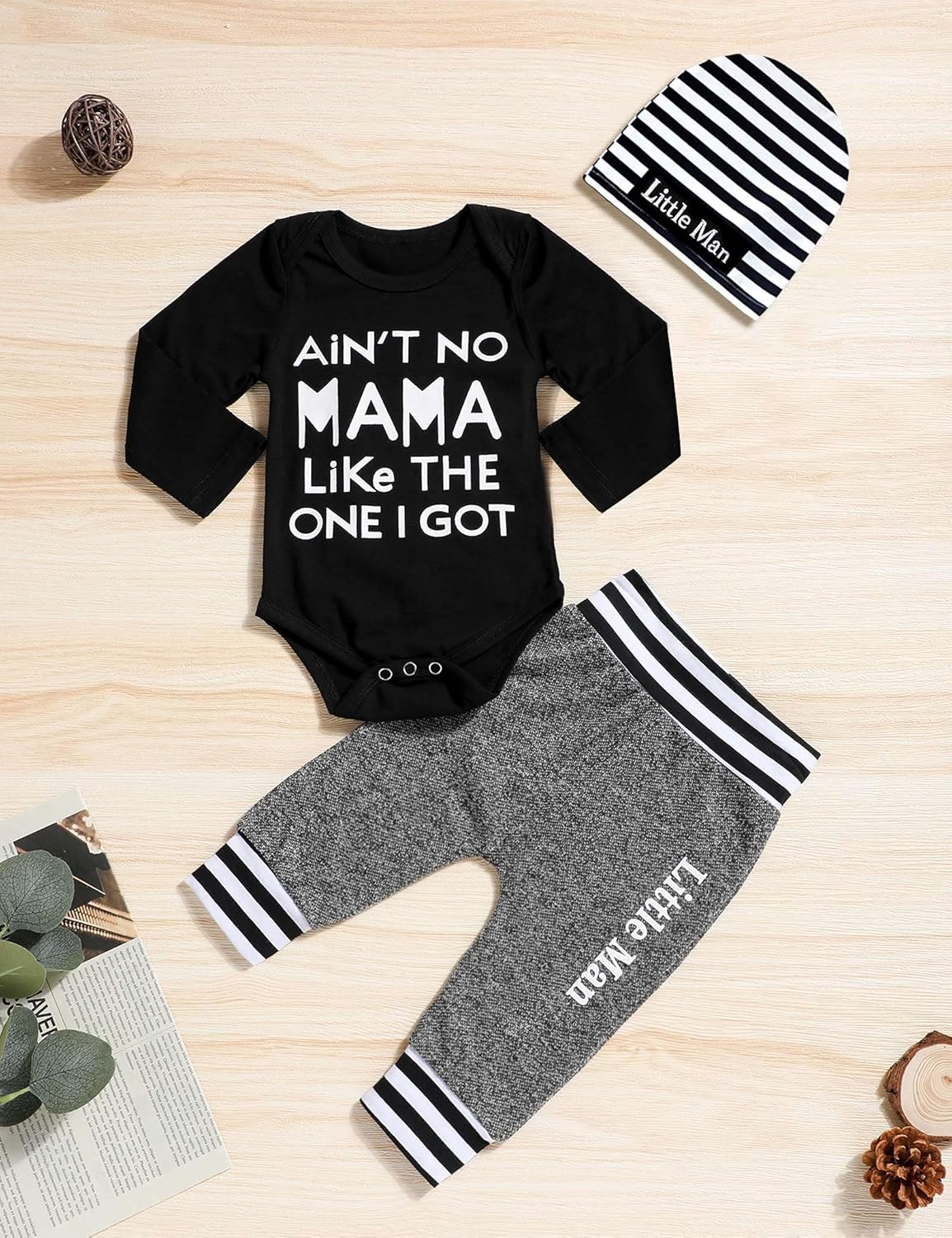 Fommy Newborn Baby Boy Clothes New to The Crew Letter Print Romper+ Pants+Hat 3PCS Outfit - Image 3