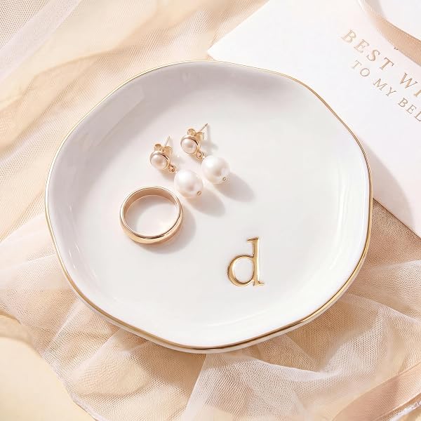 Ceramic Jewelry Tray, White Initial D Personalized Jewelry Dish