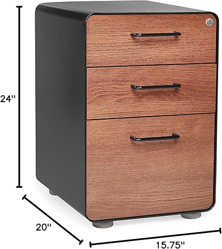 Miniatura 2 de Poppin Stow - Archivador de 3 cajones color negro  nogal 2 cajones de utilidad y 1 cajón de archivos colgante totalmente pintado por dentro y por