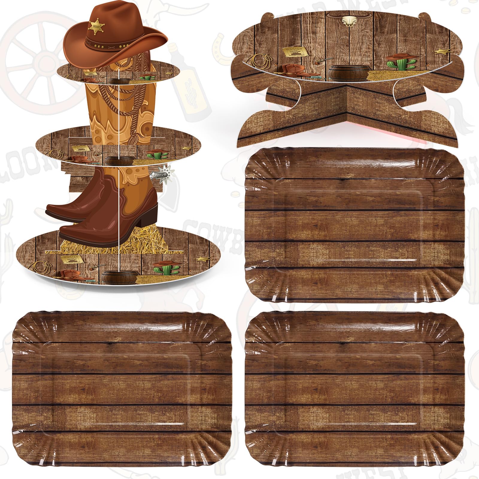 Présentoir à cupcakes fête prénatale et anniversaire thème western avec tour à dessert