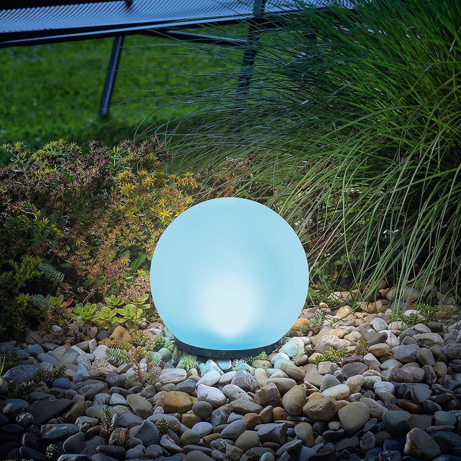 Boule lumineuse solaire 20 cm 7 couleurs de lumière ou changements de lumière - 8 heures d'éclairage Lampe solaire Esotec 102609