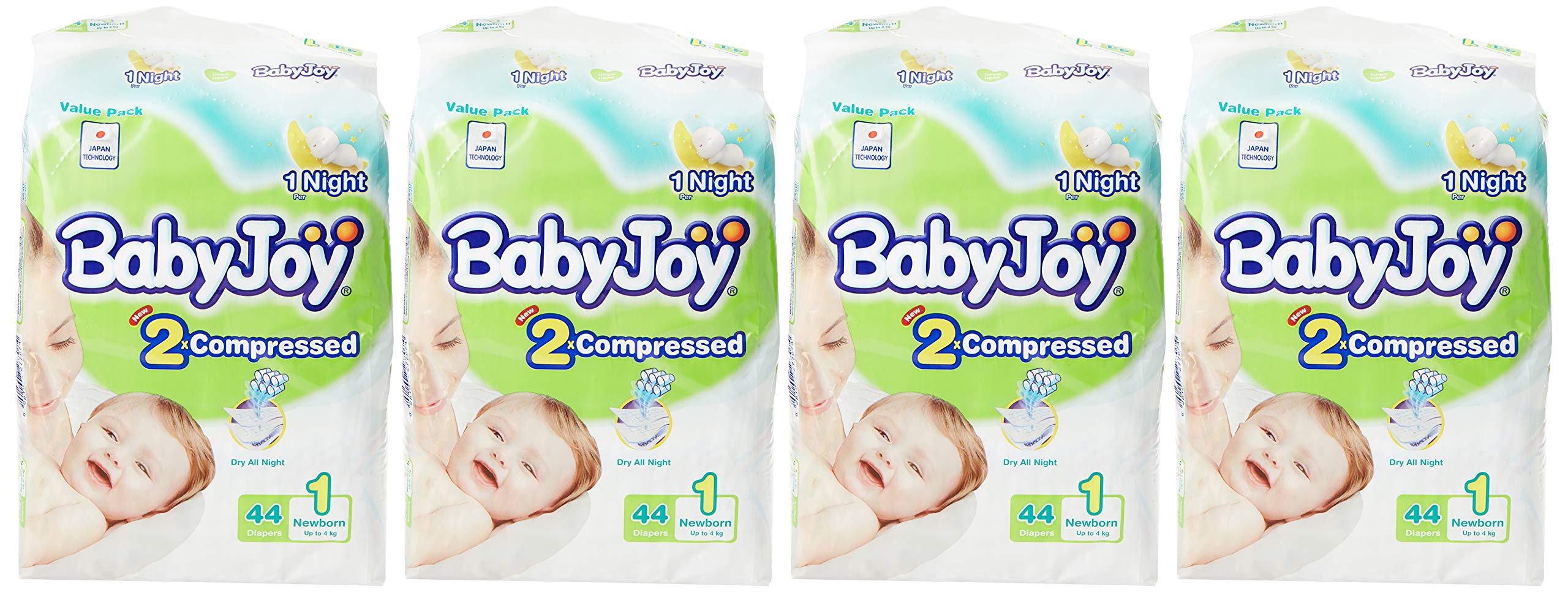 BabyJoy 2X Compressed Diaper, Value Box Newborn Size 1, Count 176, Up To 4 Kg