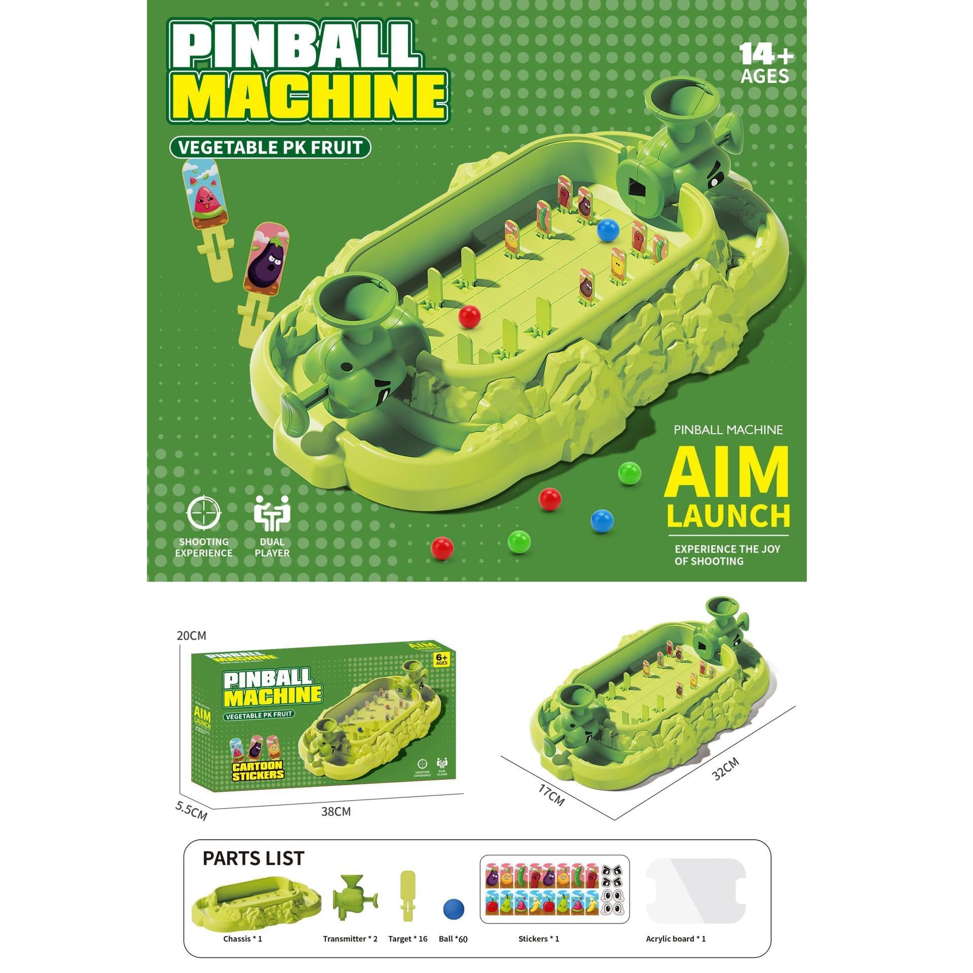 Flipper pour Enfants, Jeu de Bataille de Dinosaure P-inball, Jeu de Flipper Excitant, Jouet éducatif pour Le développement des compétences motrices Fines, divertisse Shooter + 60 Rounds + Battle Disc