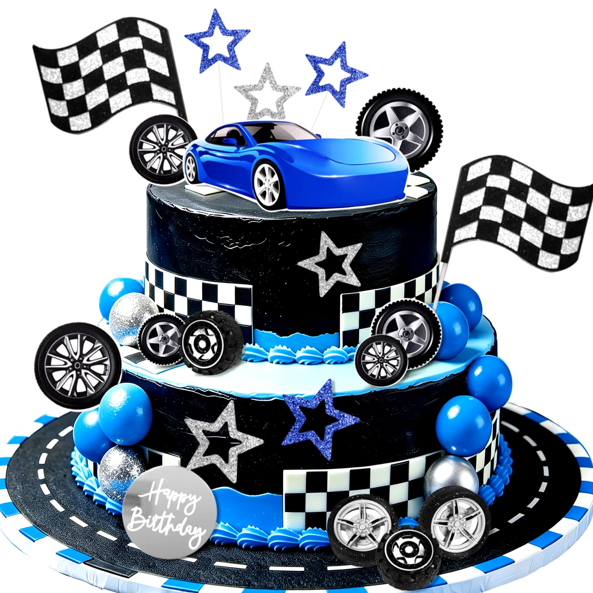Sports Car Cake Decorations Checkered Flag Two Fast Birthday Decor Fast One Three Four Speed Birthday Decorations
