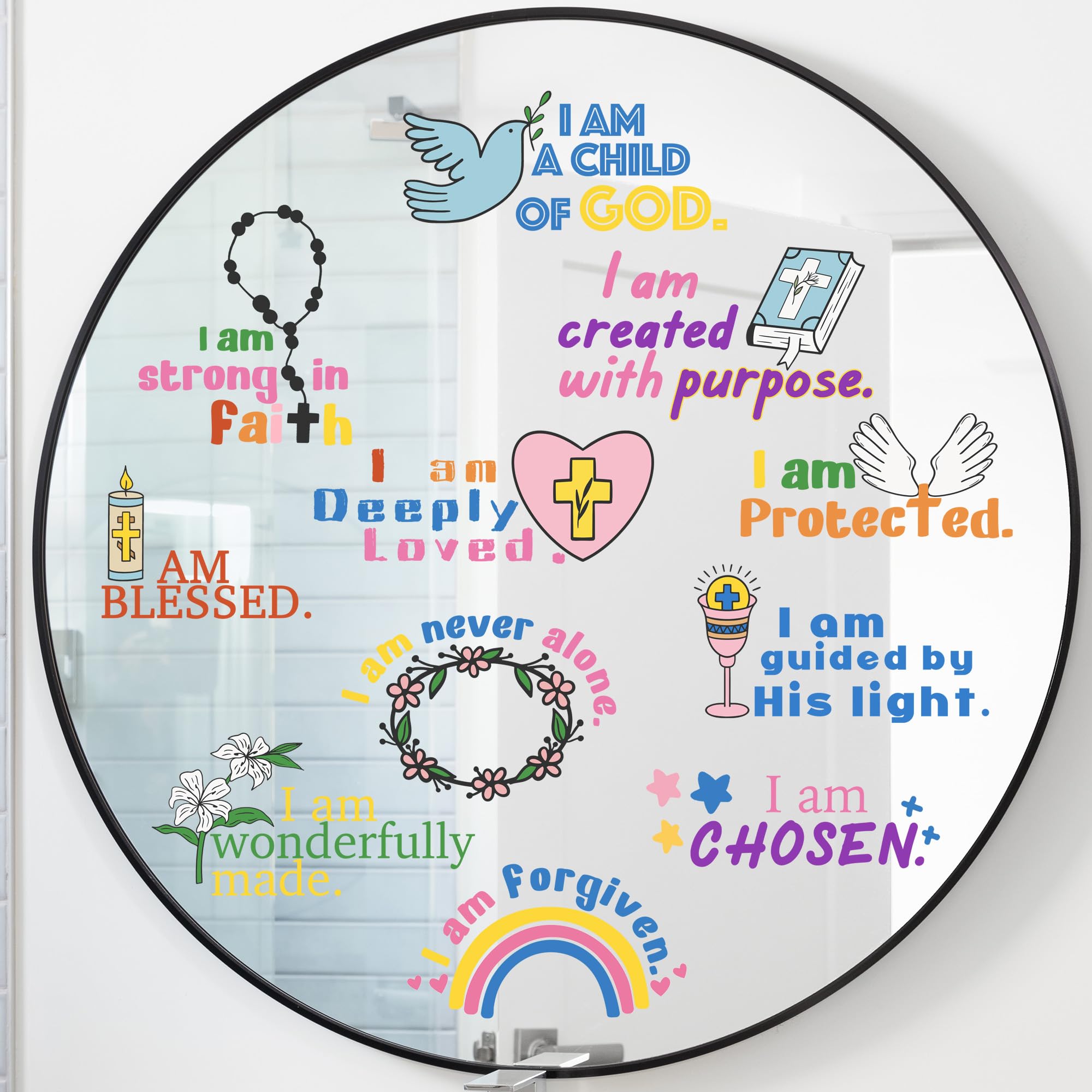 11 Bible-Inspired Affirmation Mirror Stickers | Reusable Static Decals with Faith-Based Quotes | Inspirational Mirror & Window Decor | Christian Gift for Women & Teen Girls | Self-Love & Motivation