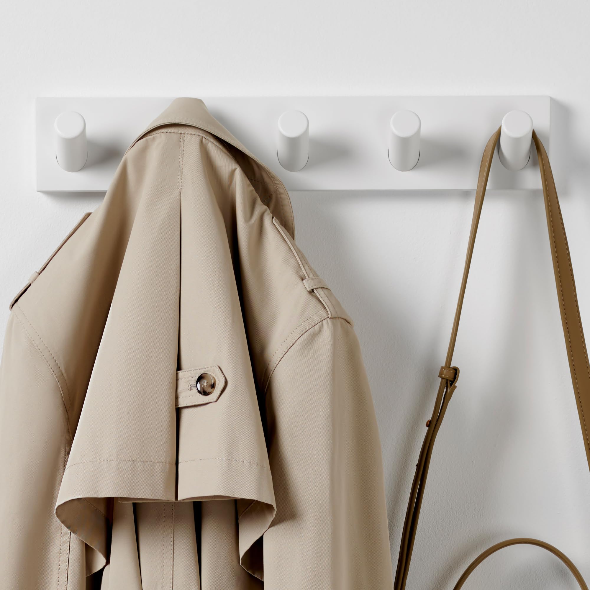 White Coat Hooks Wall Mounted Coat Rack with 5 XL Hooks, 42cm - All Fixings Included for Quick & Easy Installation