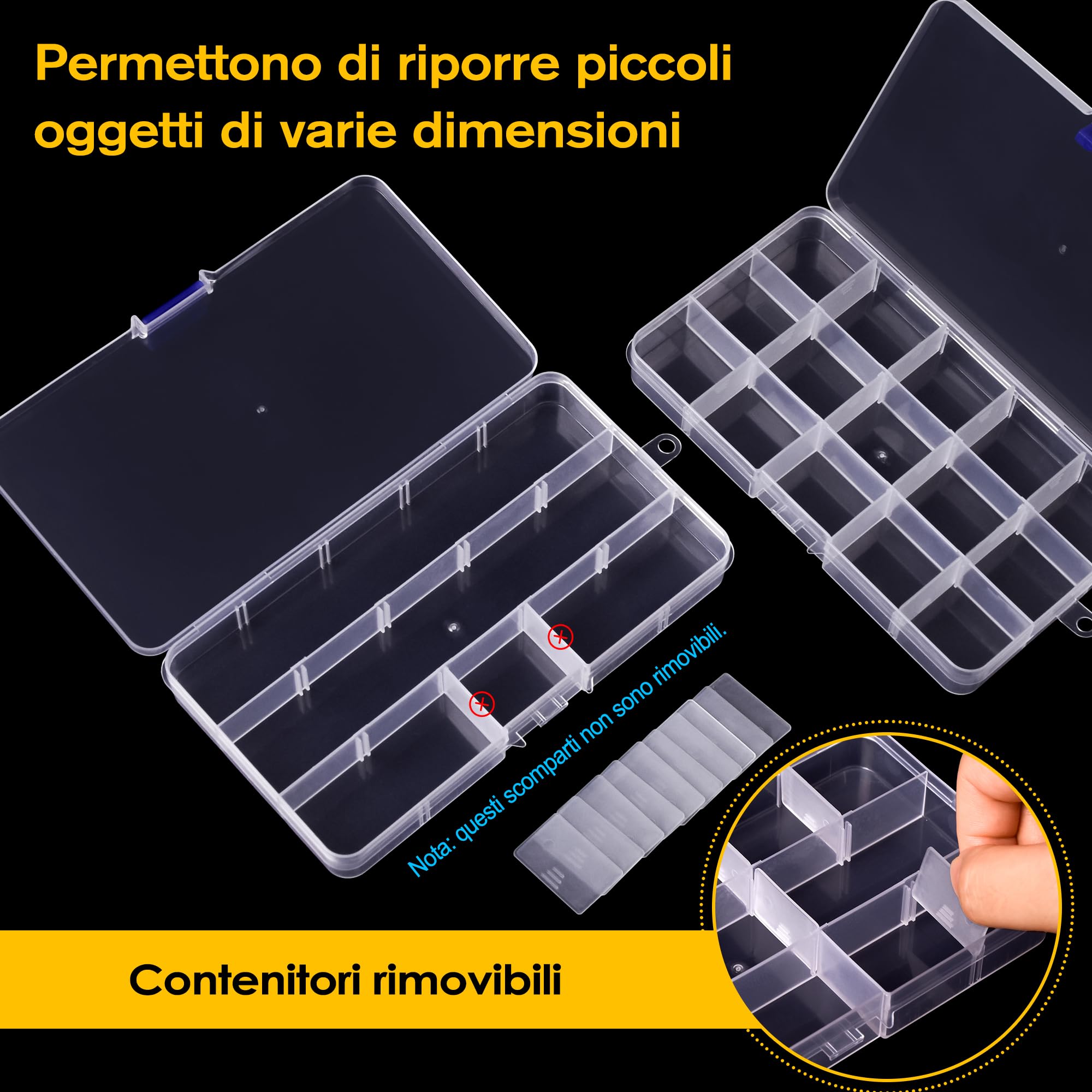 6 Pezzi Scatole Portaoggetti con 15 Scomparti Portaoggetti e Divisori Regolabili Mini Contenitori di Plastica per la Conservazione Scatola per Giocattoli Perline Arte Piccoli Oggetti