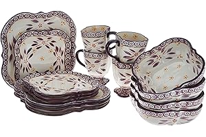 Temp-tations Old World 16 Piece Sculpted Square Dinnerware Set