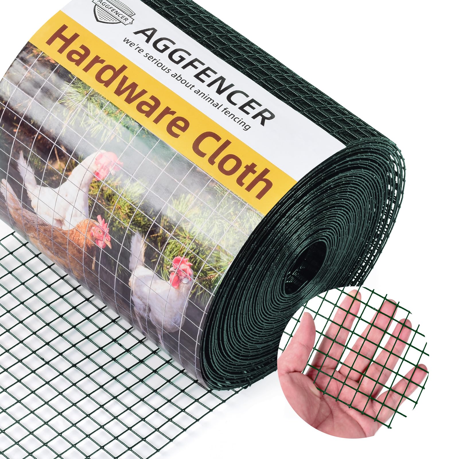 8in x 25ft Green Hardware Cloth 1/2 inch 19Ga PVC Coated Wire Mesh Vinyl Coated Fence, Welded Metal Chicken Wire Fencing Roll, Garden Plant Fencing, for Chicken Coop and Home Improvement