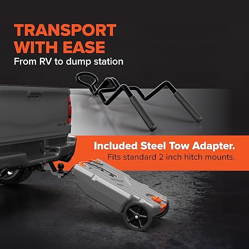 Miniatura 9 de Camco Rhino Tanque de basura portátil para vehículos recreativos de 28 galones con manguera y accesorios, duradero, sin fugas e inodoro (39004)