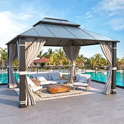 MELLCOM 10x12FT Hardtop Gazebo, Permanent Outdoor Aluminum Patio Gazebo with