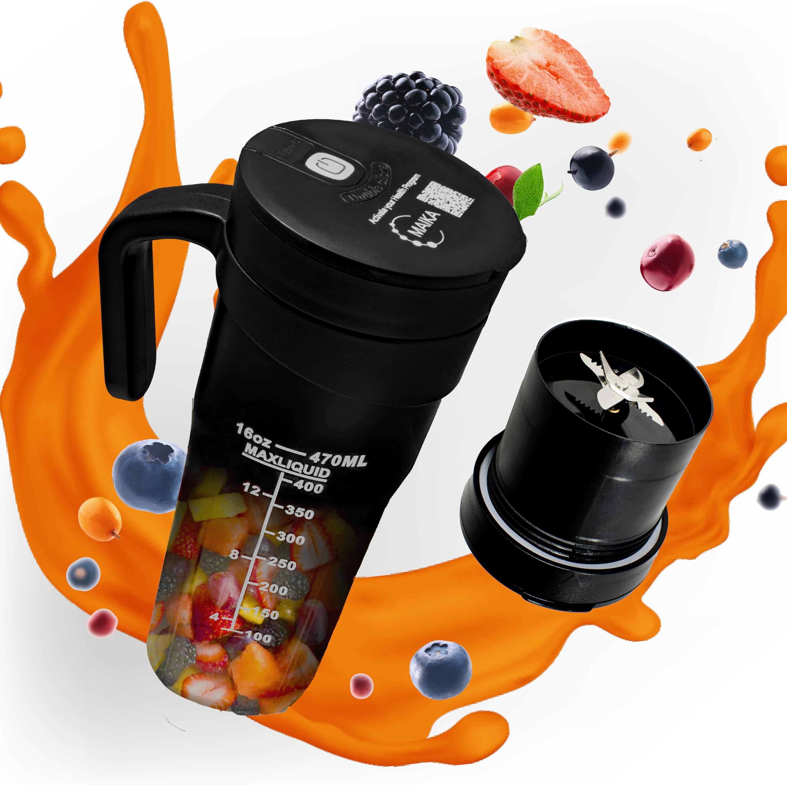 MaikaPortable Rechargeable Type C Personal Blender, Mini Blender for Smoothies & Shakes, Licuadora Portatil with QR Code Access to Health Program