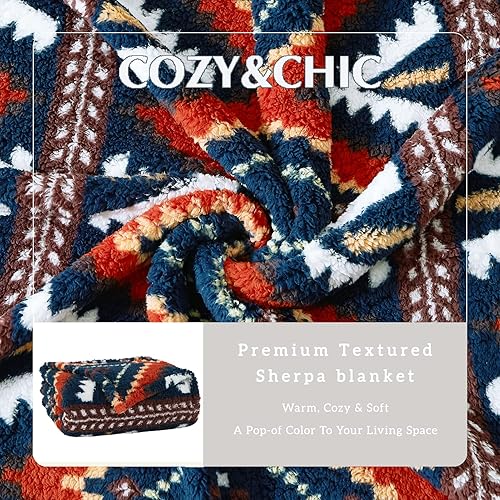Miniatura 6 de CASAAGUSTO Manta de sherpa bohemia, manta azteca, ultra suave, cálida, acogedora, afelpada, manta bohemia de forro polar grueso para sofá, cama y