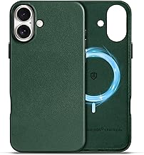 SHIELDON Basic Case for iPhone 16 Plus 5G, Cover Magnet Genuine Leather Case [Metal Buttons] [Wireless Charging] Standard Slim Case Compatible with iPhone 16 Plus (6.7 Inch 2024), Night Green
