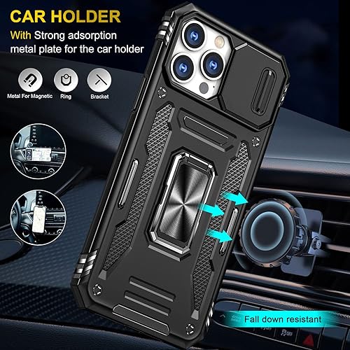 Miniatura 4 de SEFING Funda para iPhone 12 Pro Max, funda para iPhone 12 Pro Max con funda para cámara, con soporte de anillo y función de montaje magnético para
