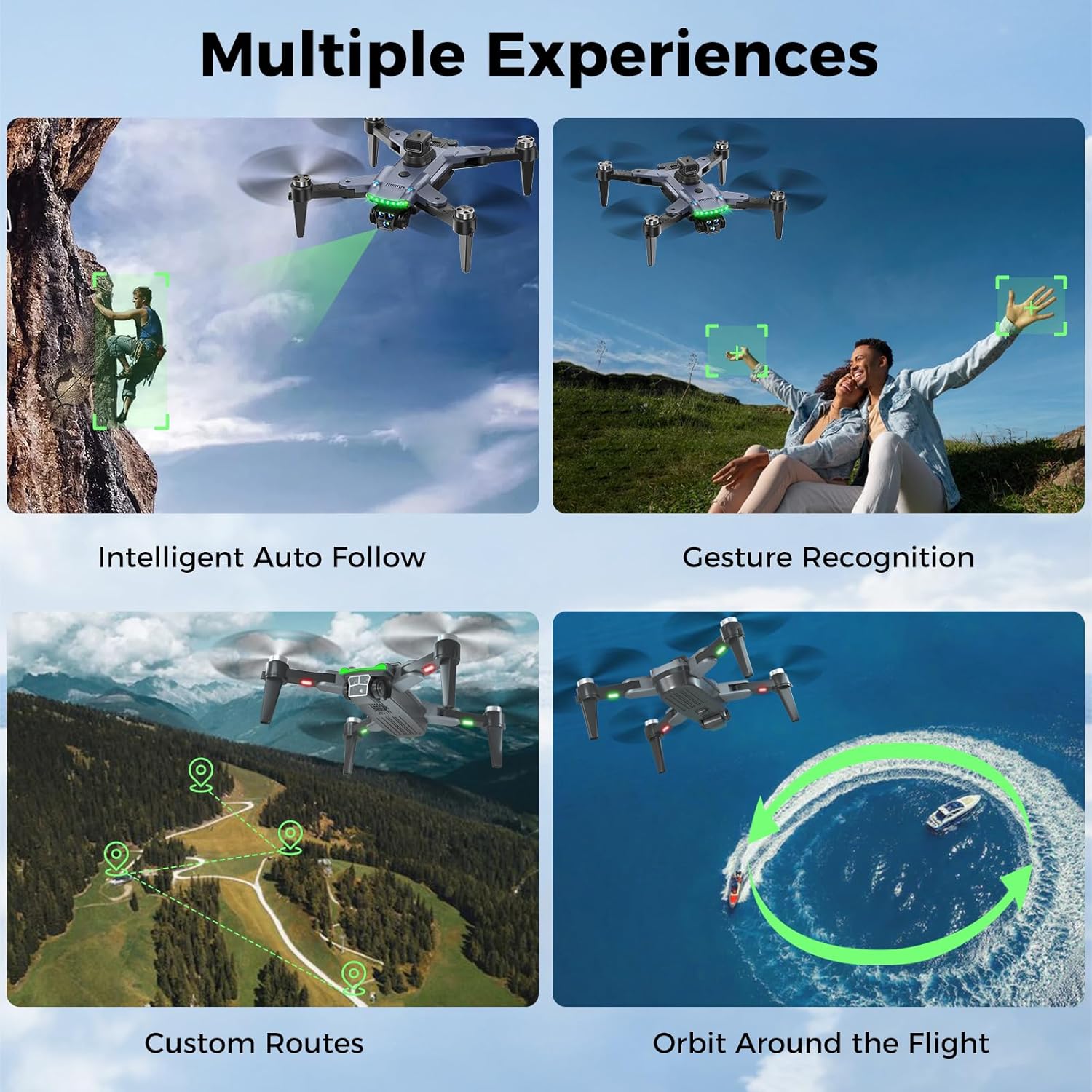 Drones with Camera for Adults 4K, Professional GPS Drone with Auto Return, 4-Way Obstacle Avoidance, Follow Me, Foldable, Includes 3 Batteries & Case(Black)