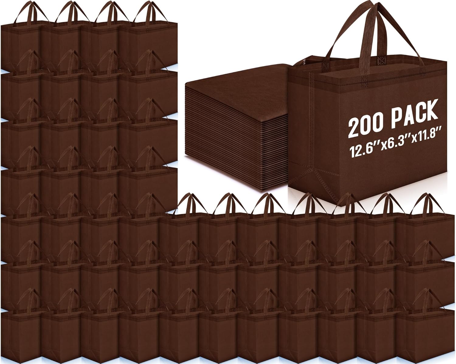 Windyun Reusable Grocery Bags Large Non Woven Shopping Bags with Handles Foldable Portable Tote Bulk, 12.6 x 11.8 x 6.3 Inch