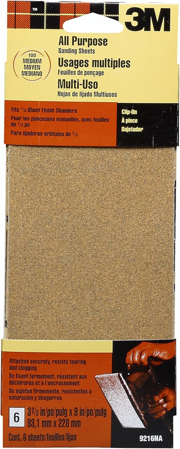 3M 9216ES 3 2/3Inch by 9Inch Power Sanding Sheets, Medium Grit, 6
