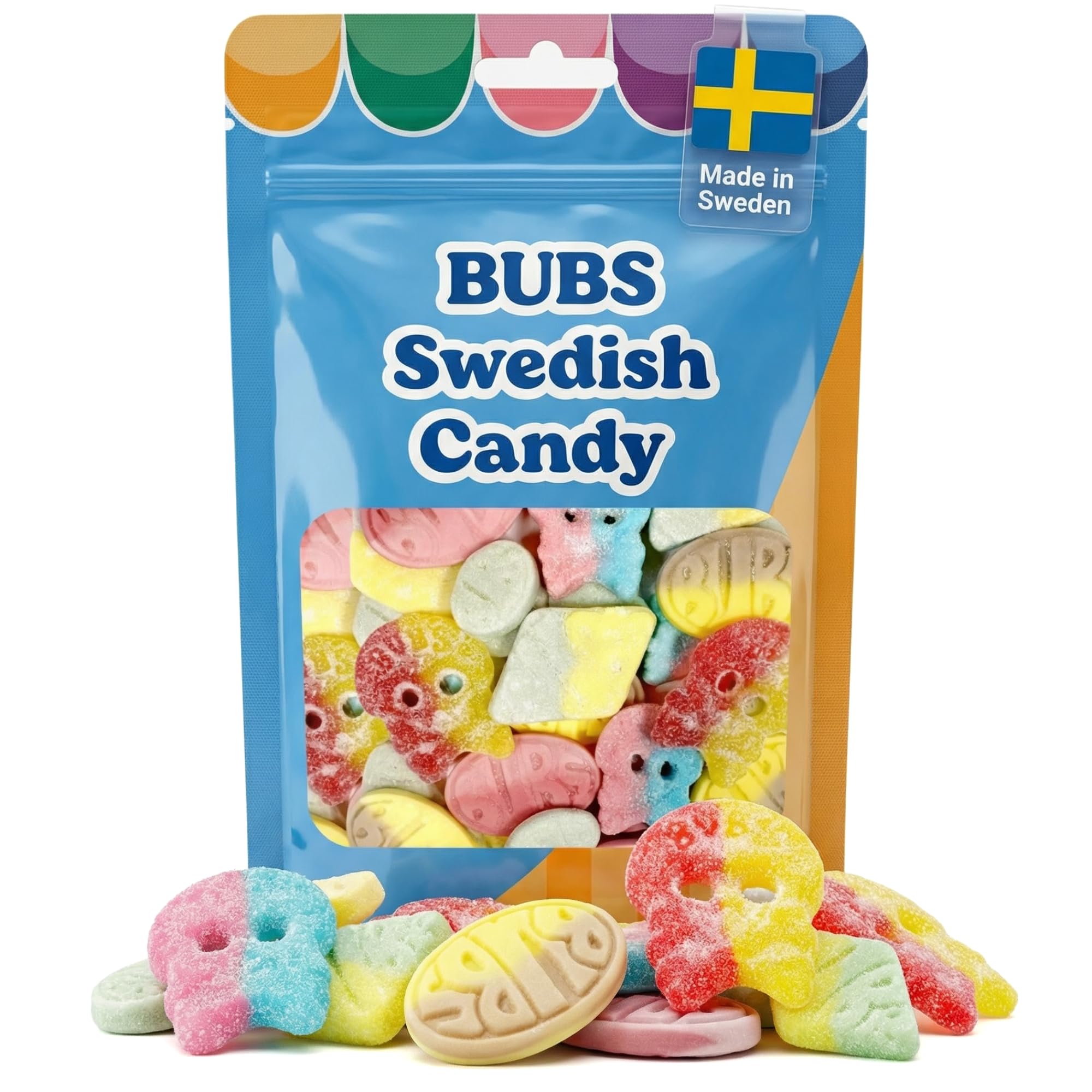 Bubs Swedish Candy Mix - Big Ovals, Skulls, and More - Sweet and Sour Swedish Gummies - 1 Pound of Godis From Sweden (0.5 LB)