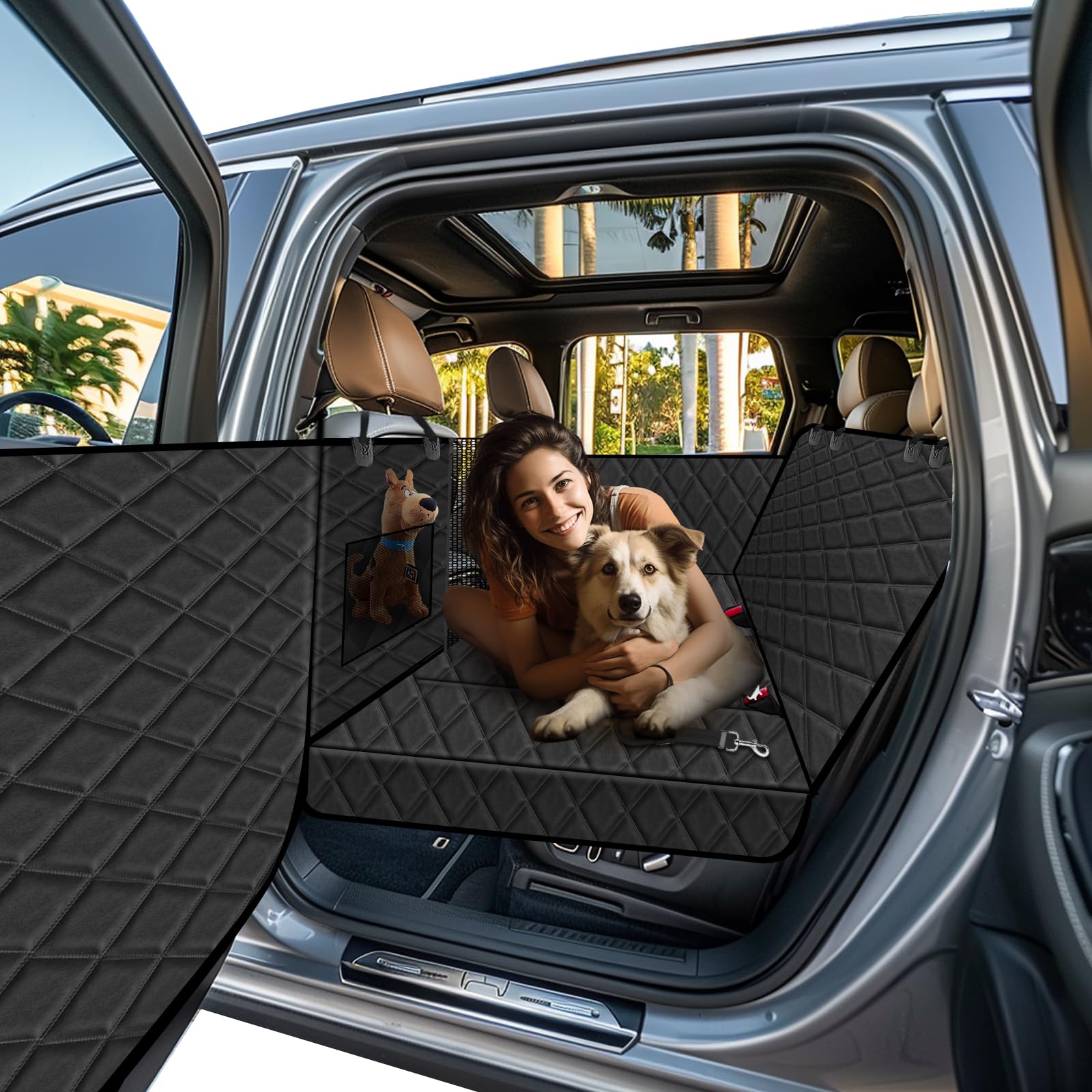 Vinstatin Hundesitzbezug mit Harter Unterseite, Hundedecke Auto Rückbank Verbreitert, Autoschondecke Hund Rücksitz Wasserdicht Kratzfest rutschfest,Seitenschutz und Sichtfenster für Pkw, LKW und SUV