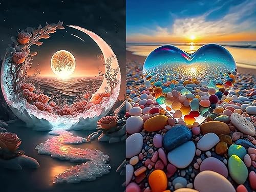 Miniatura 1 de Kits de pintura de diamantes 5D para adultos, niños, principiantes, pintura por números, árbol de luna, playa, sol, puesta de sol, arte de diamante,