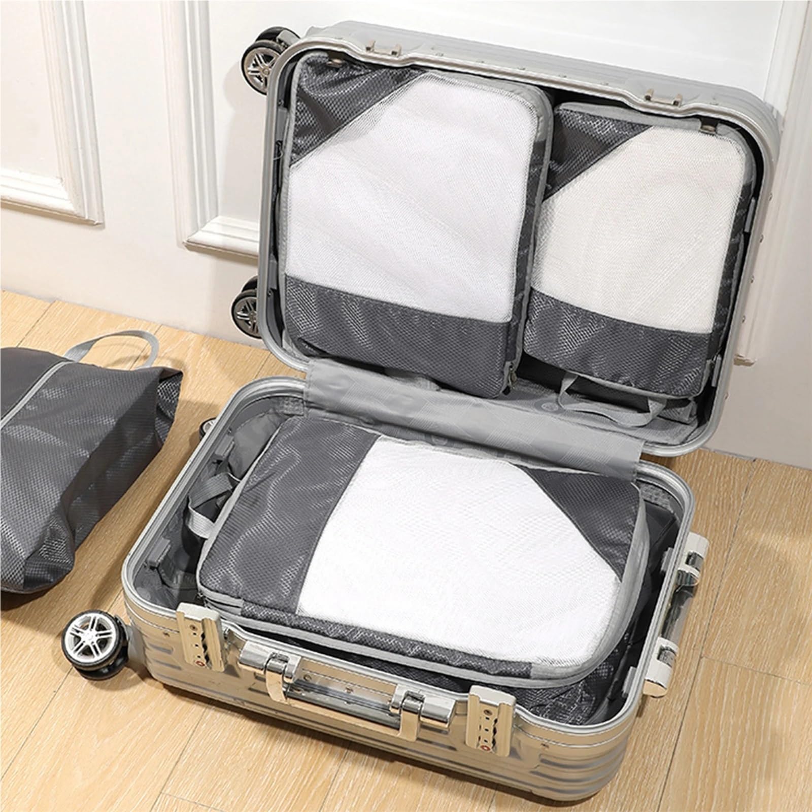 4pcs Travel Luggage Organizing Bags Clothing Underwear Compressible Bag Multifunction Organiser Set para Ropa, Ropa Interior(Deep blue)