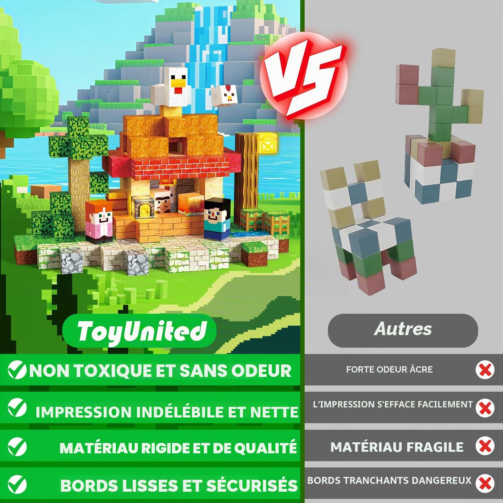 ToyUnited – Blocs magnétiques - Poulet rôti 200 pièces, Blocs de Construction magnétiques avec lumières Clignotantes, Carreaux à empiler, Jouets sensoriels STEM Montessori pour Enfants garçons Filles