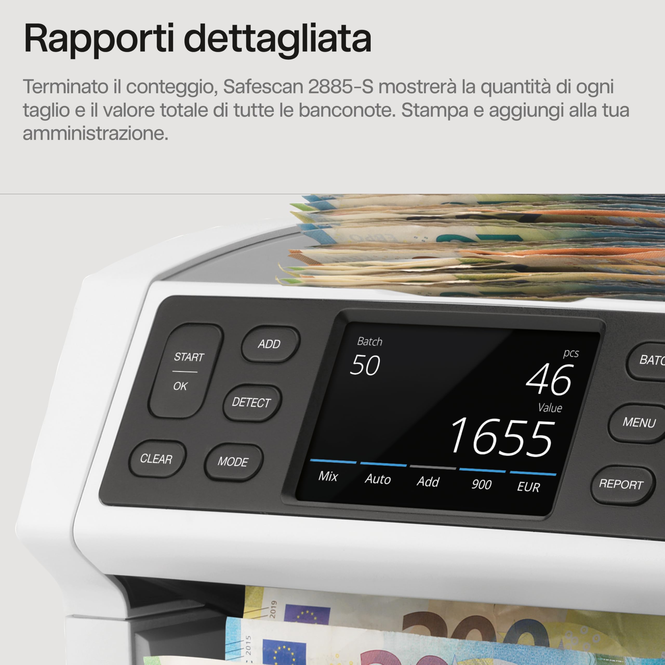 Safescan, Contadenaro Safescan 2885-S conta banconote miste, compresi gli USD - Contadenaro con rilevatore di denaro falso a 7 punti - Contadenaro con interfaccia multilingue