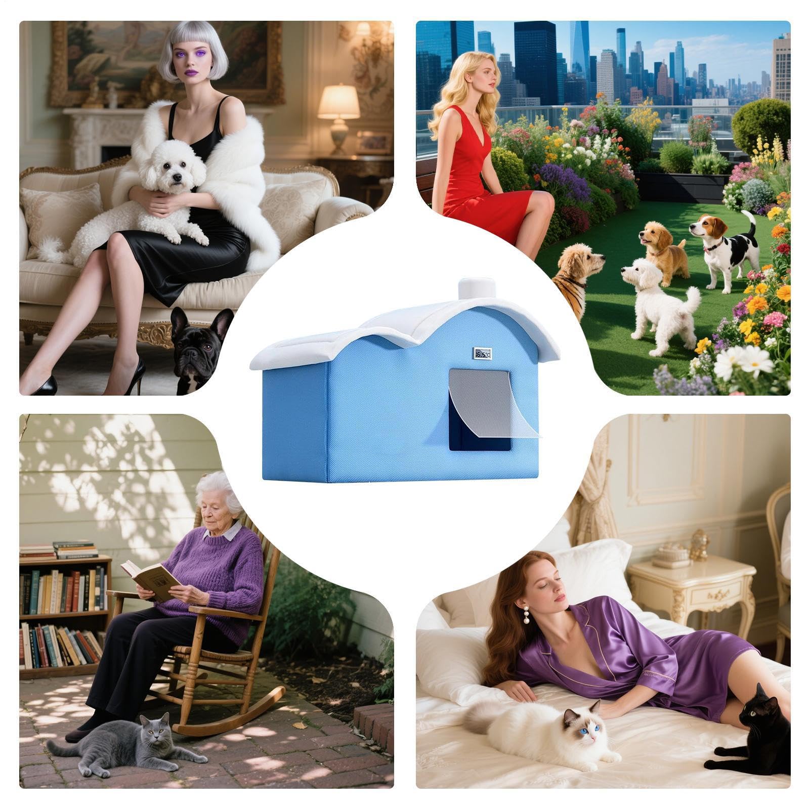 Maison De Refroidissement pour Animaux, Maison Climatisée pour Chat & Chien avec Affichage De La Température, Bacs À Glace Et Sacs en Coton Absorbant, Tente Isolée Rafraîchissante pour Animaux