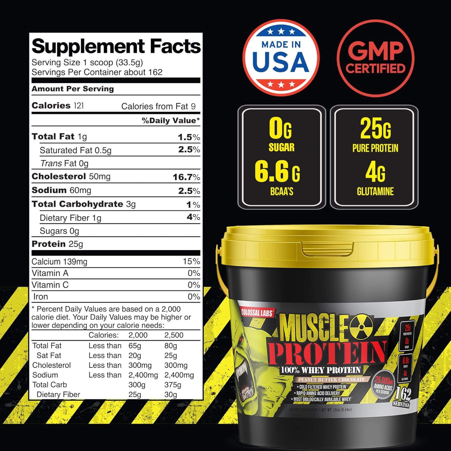 COLOSSAL LABS Muscle Protein Whey Powder [12 lbs/Pack of 1]– Cold Filtered, 25g Pure Protein, 6.6g BCAAs (Packaging May Vary) (12LB, Peanut Butter Chocolate) - Image 6