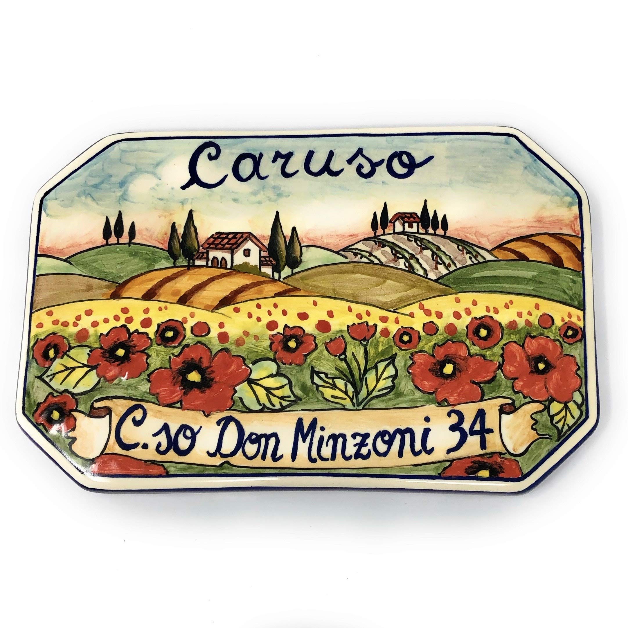 CERAMICHE D'ARTE PARRINI- Ceramica italiana artistica,numero civico in ceramica 20x13,numeri civici, personalizzato decorazione paesaggio toscano, fatta a mano made in ITALY Toscana