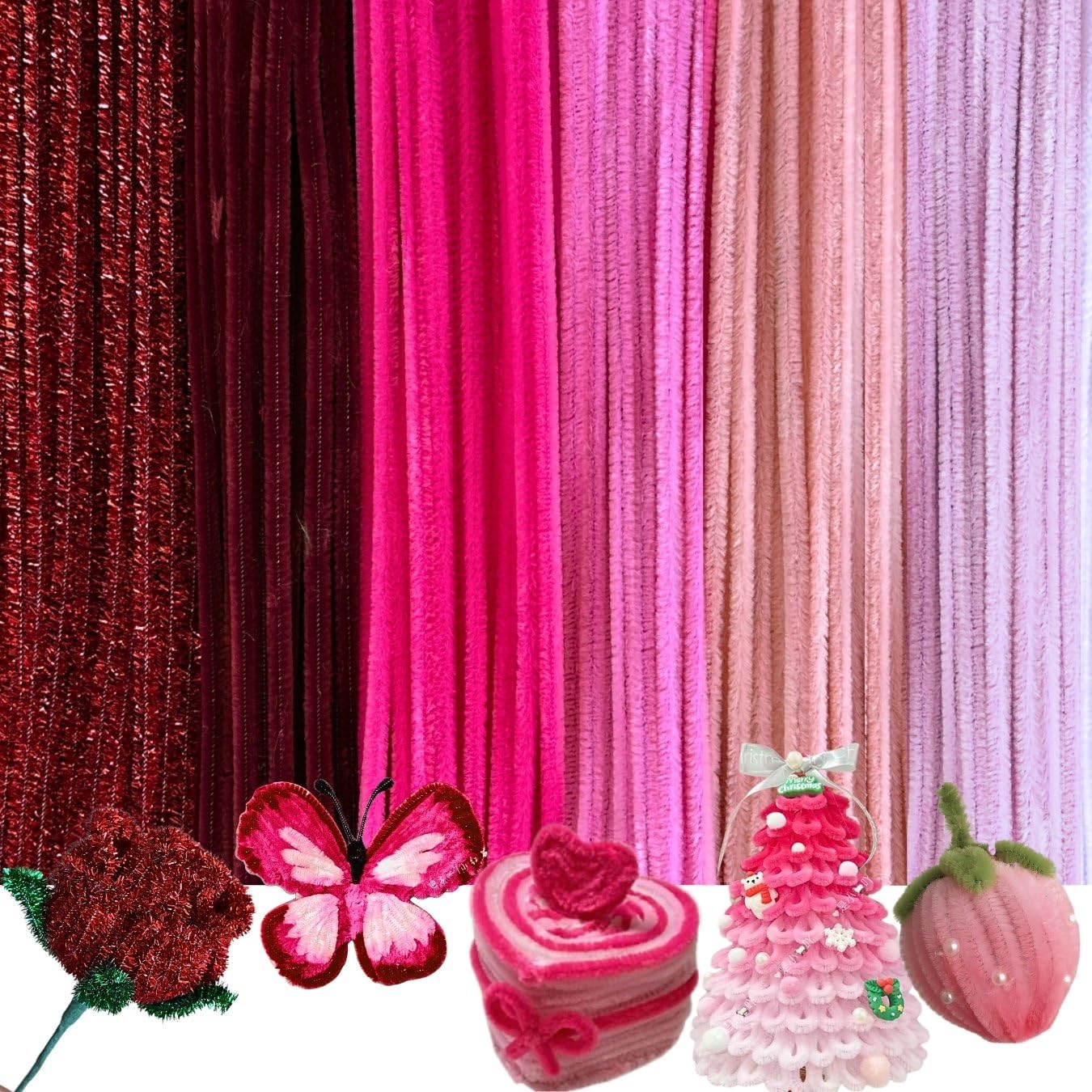 180 PCS 6 Colors Red Pipe Cleaners Chenille Stems,Pipe Cleaners Craft,Pipe Cleaners Set for DIY Art and Craft Projects（Gradient Pink）