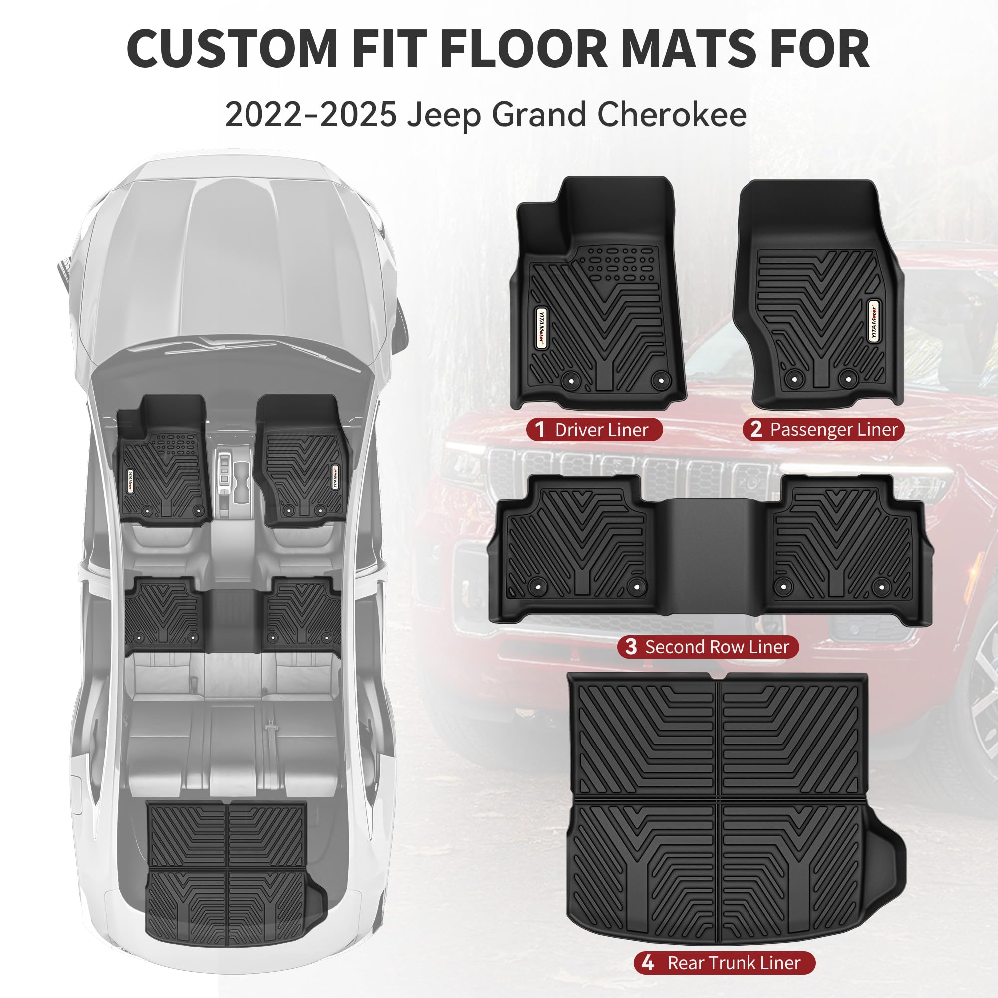 YITAMOTOR Floor Mats and Cargo Mats for Jeep Grand Cherokee Include 4xe NOT for L or WK 2022-2025 — view 2