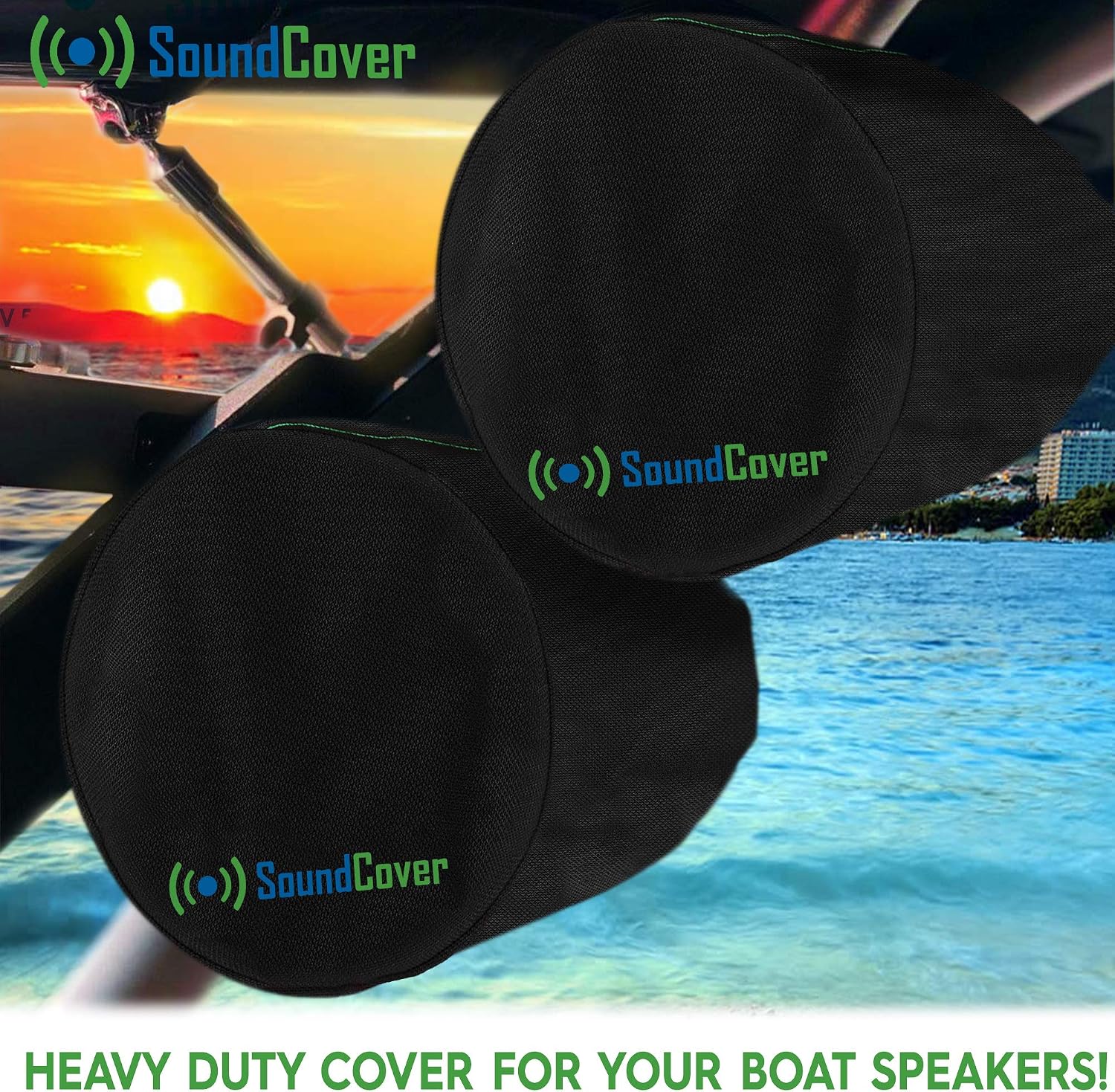 Black 600D Marine Wake Tower Speaker Covers – Large (H 14" × W 14" × D 12.8") – Weather-Resistant Covers for Marine & ATV Speakers