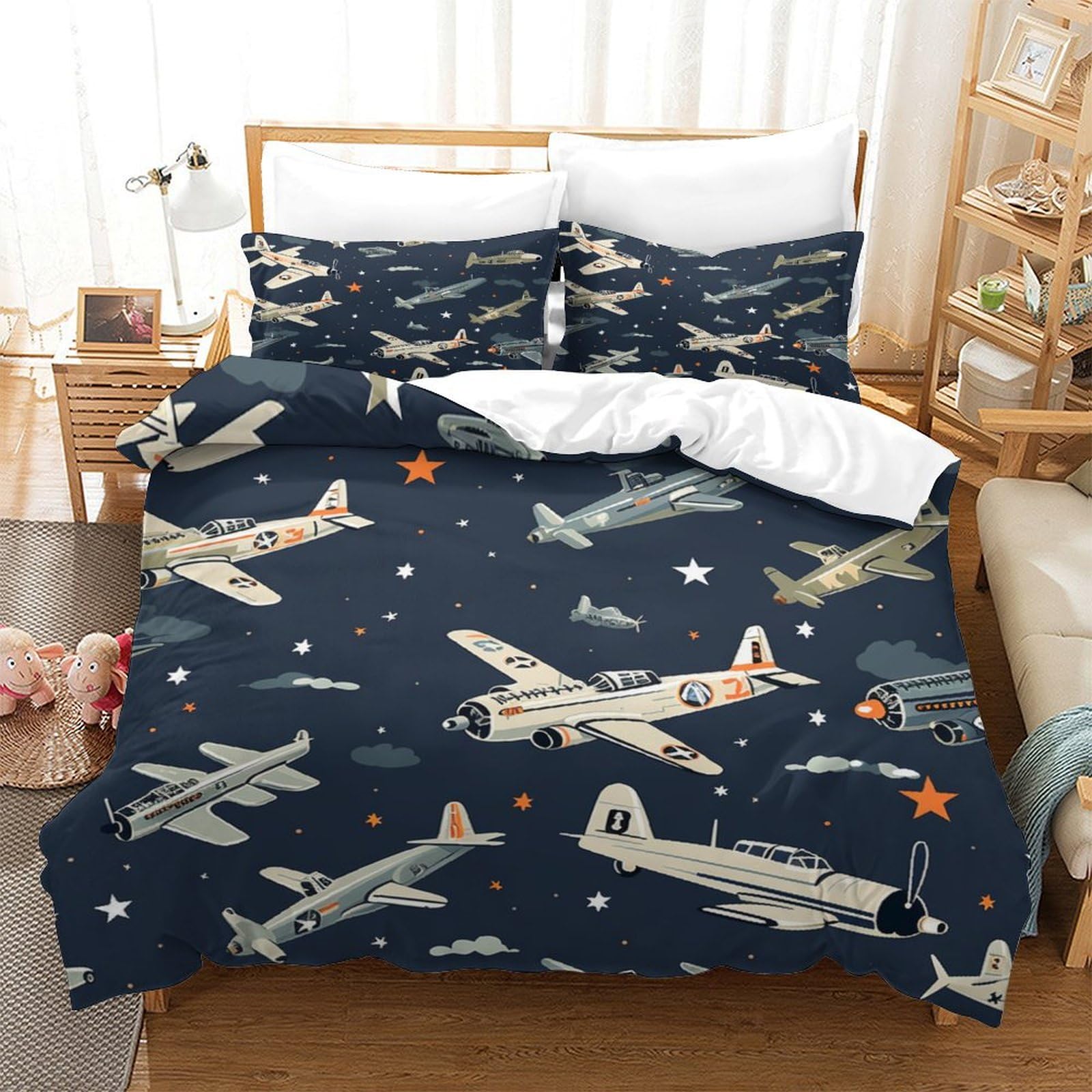 Enyisiyulo Style-14 Aeroplane Duvet Cover 3 Pcs Hotel Quality Quilt Cover Bedding Bed Covers With Pillowcases With Zipper Closure Ultra Soft Hypoallergenic Microfiber Single（140X200cm）